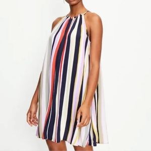 LOFT Colorful Vertical Striped Halter Neck Sleeveless  Swing Dress